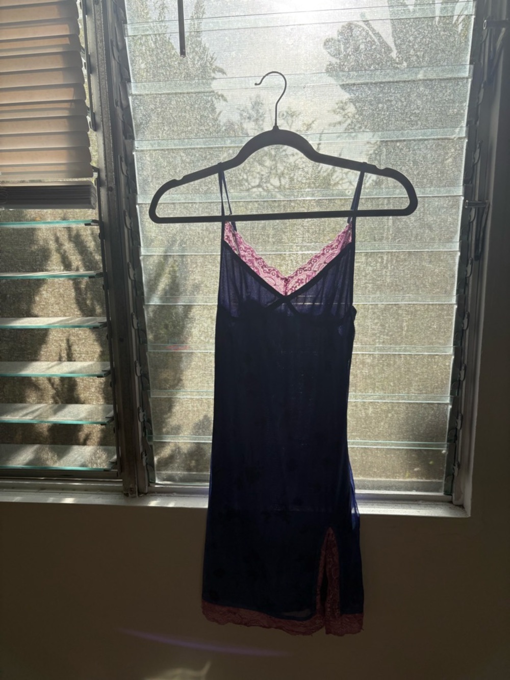 Motel Rocks Navy Slip with Pink Lace Trim